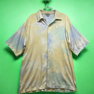 90s Maltos Tie Dyed Shirt Men’s XL Yellow Blue Button Up Short Sleeve Sun Surfer